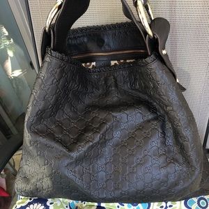 Gucci 114900 Horsebit Monogram Black Leather